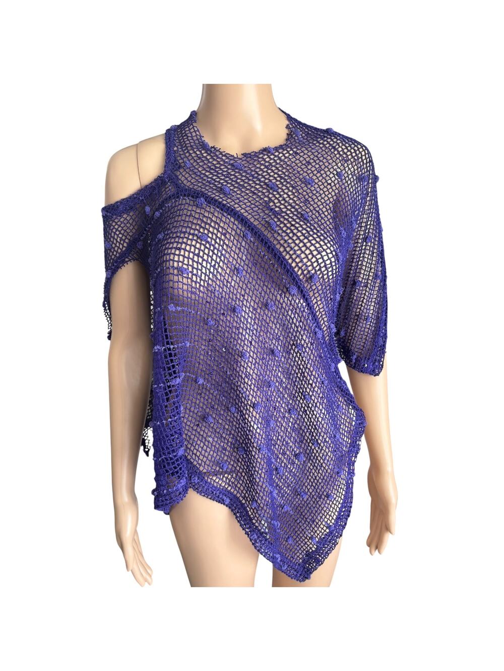 Handmade Artsy Sequins Sheer Mesh Festival Top Fairy Grunge Open Back Poncho S